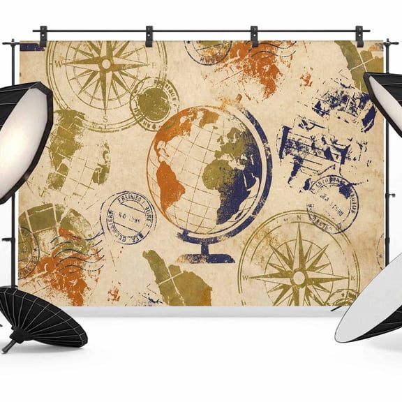 Retro Earth Globe Photography Backdrop 7x5FT, Travel Compass Vintage Photo Backdrops, Background for Photography Studio Photo Studio Background, Back Drop for Photoshoot