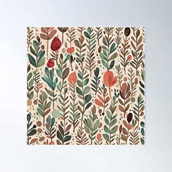 Retro Earth Tones Botanical Poster Wall Art, Modern Wall Decor For Living Room Bedroom, 17x17 UNFRAMED