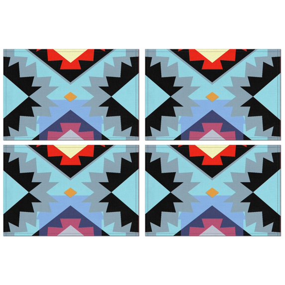 Retro Earthy Bohemian Flax Placemats Set of 4, 12x18 Inch Classic Rustic Style Artistic Tribal Table Mats, Washable Vintage Ethnic Decor for Dining Table