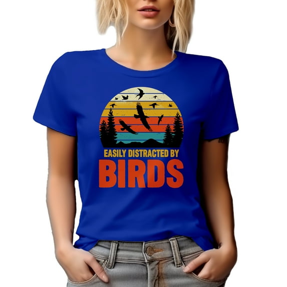 Retro Easily Distracted by Birds - Bird-Watcher, Birder or Bird-Watching Enthusiast, Royal Blue T-Shirt, 3XL