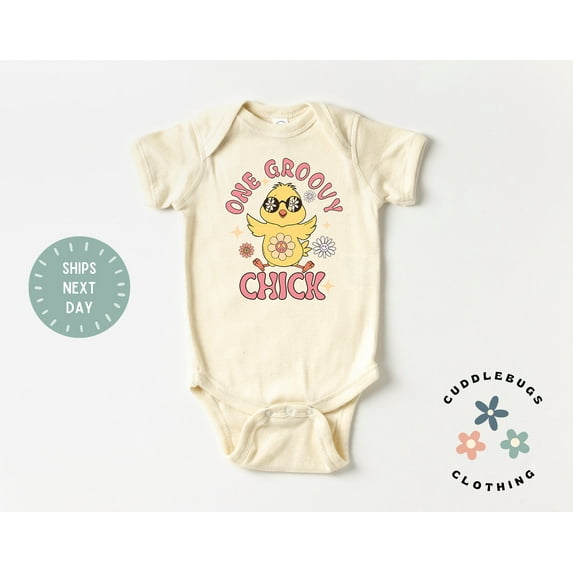 Retro Easter Baby Onesies Bodysuit, First Easter Bodysuit, One Groovy Chick Baby Girl Easter, Cute Easter Chick Cool Baby Clothing, Cute Baby Onesie, BABY BODYSUIT LAT 4424