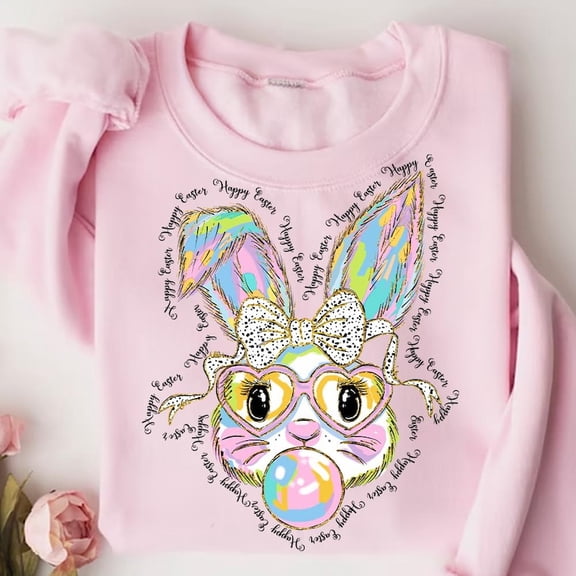 Retro Easter Bunny Sweatshirt, Coquette Jesus Christian Bow Crewneck, Easter Faith-Based Spring Sweater