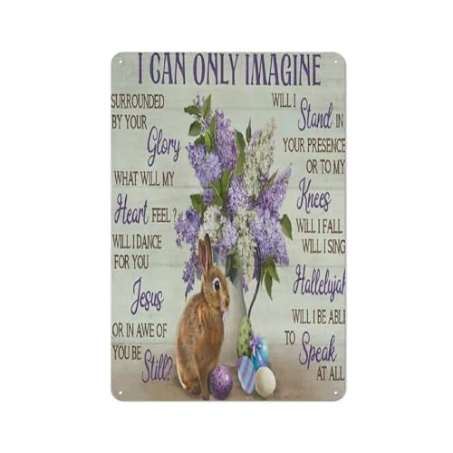 Retro Easter Metal Tin Sign Purple Flower Rabbit Eggs I Can Only Imagine Wall Decor 128 Inch