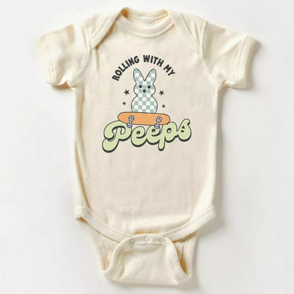 Retro Easter Shirt Rollin With My Peeps Baby Bodysuit Cute Baby Onesie, BABY BODYSUIT LAT 4424