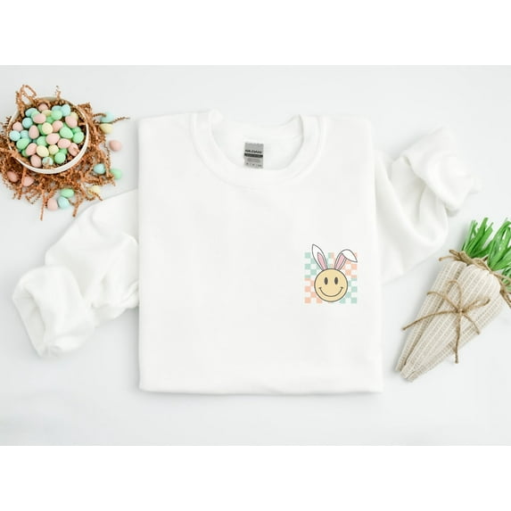 Retro Easter Sweatshirt, Back Printed Easter Sweatshirt, Women's Bunny Sweatshirt, Retro Easter Crewneck, Funny Easter Sweater, Gift for Her