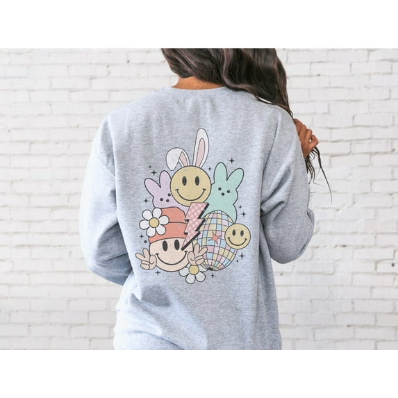 Retro Easter Sweatshirt, Back Printed Easter Sweatshirt, Women's Bunny Sweatshirt, Retro Easter Crewneck, Funny Easter Sweater, Gift for Her