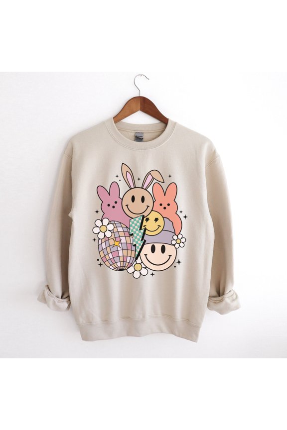 Retro Easter T-Shirt, Spring Crewneck, Easter Bunny T-Shirt, Womens Trendy Aesthetic T-Shi