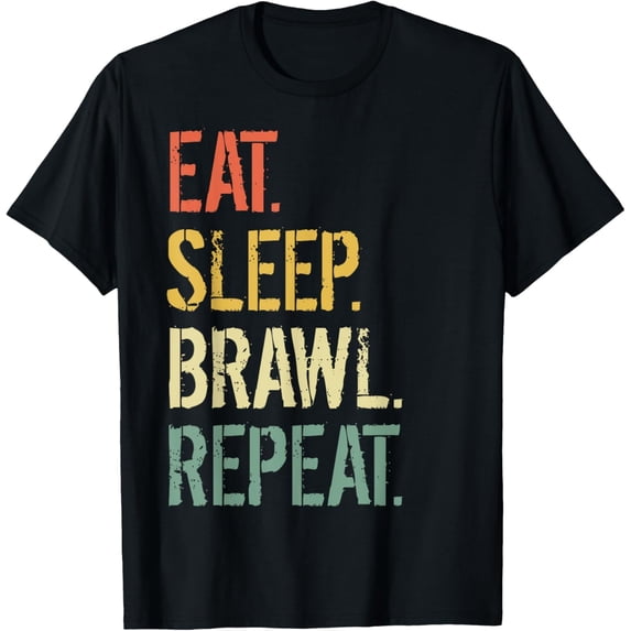 Retro Eat Sleep Brawl Repeat Gaming T-Shirt Vintage Distressed Gamer Apparel Unisex Short Sleeve Tee Funny Graphic Top