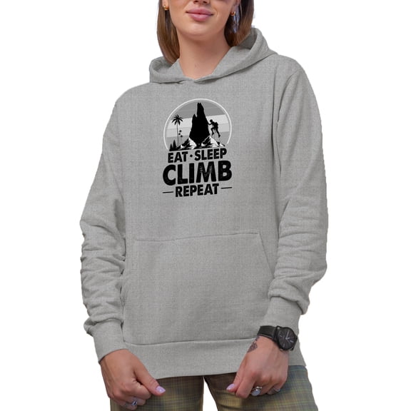 Retro Eat Sleep Climb Repeat, Rock Climber, Heather Grey Hooded Sweatshirt or Hoodie, XL