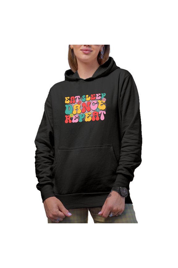 Retro Eat Sleep Dance Repeat Merch Gift Ideas for Dancers Black Hooded Sweatshirt or Hoodie, Large