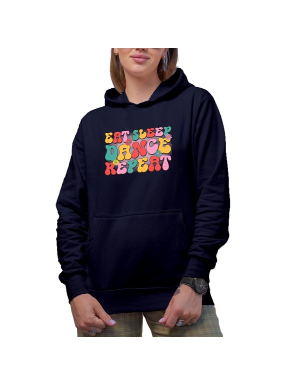 Retro Eat Sleep Dance Repeat Merch Gift Ideas for Dancers Navy Hooded Sweatshirt or Hoodie, Medium