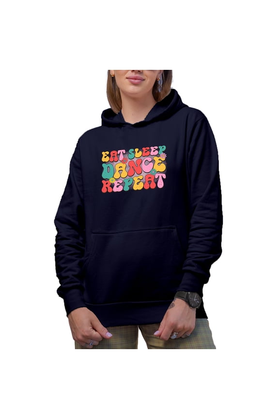 Retro Eat Sleep Dance Repeat Merch Gift Ideas for Dancers Navy Hooded Sweatshirt or Hoodie, Small