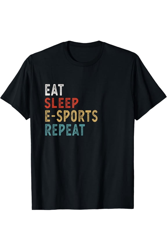 Retro Eat Sleep E-Sports Repeat Funny Gamer T-Shirt Vintage Gaming Graphic Tee for Men and Women