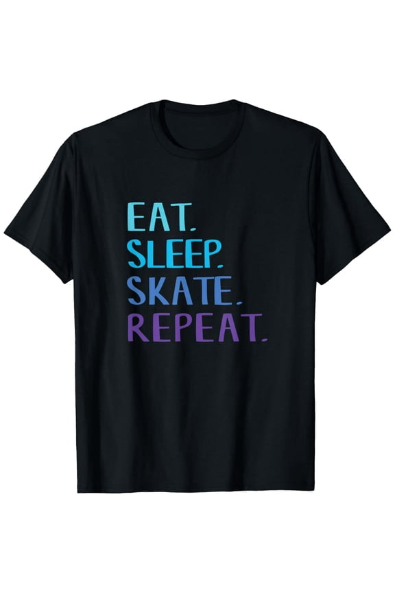 Retro Eat Sleep Skate Repeat Graphic Tee - Funny Skateboarder Roller Skating Unisex Adult T-Shirt - Cool Sporty Apparel for Men and Women