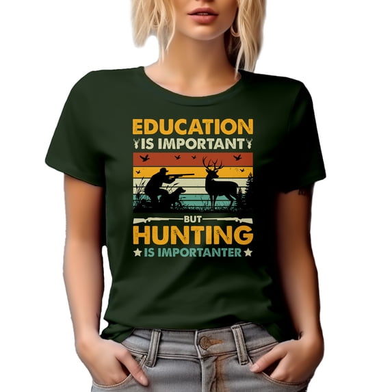 Retro Education Is Important but Hunting Is Importanter - Hunter or Hunting Enthusiast, Military Green T-Shirt, 2XL