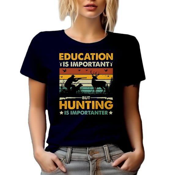Retro Education Is Important but Hunting Is Importanter - Hunter or Hunting Enthusiast, Navy Blue T-Shirt, 3XL