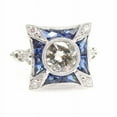 thumbnail image 1 of Retro Edwardian Diamond Engagement Ring, September Birthstone Blue Sapphire Ring, Vintage Art Deco Square Halo Ring, Milgrain Bezel Set Diamond Ring, 925 Sterling Silver, 2.2 Ct Simulated Diamond, 1 of 4