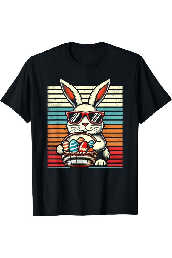 Retro Egg Day Bunny Men Funny Egg Day Shirt BLACK Unisex S-5XL Hot Trending Shirt