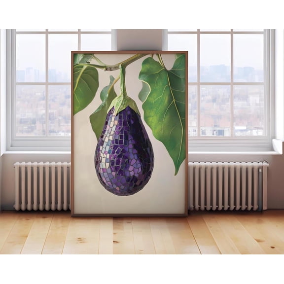 Retro Eggplant Disco Ball Print, Kitchen Print, Pizza Oven Funky Food Home Decor, Preppy Fruit Wall Art, Diy Decor-Gift For Her #2130, Unframed Poster Size 8x12