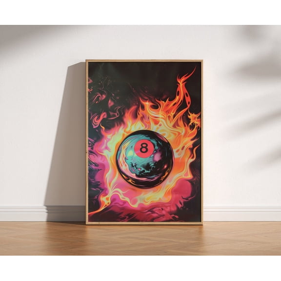 Retro Eight Ball Flame Game Poster Unframed Paper Print