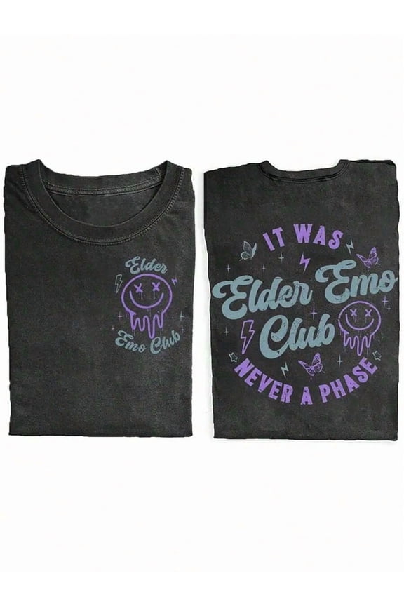 Retro Elder Emo Club Aesthetic Graphic T-Shirt Vintage Alternative Music Lover Tee It Was Never A Phase Millennial Emo Fashion Top Grunge Style Apparel