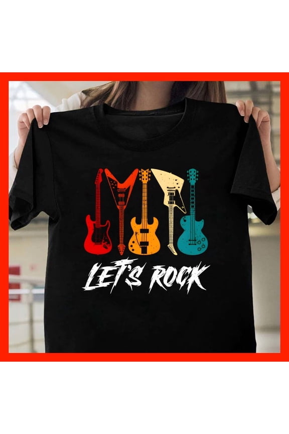 Retro Electric Guitars Graphic Tee, Rock Music Lover Shirt, Vintage Guitarist Apparel T111, for men and women, Extended Sizes Up to 5XL