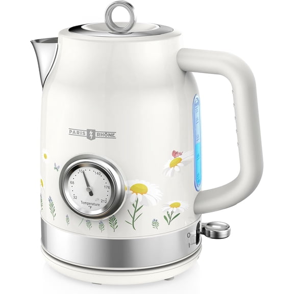 Retro Electric Kettle 1.7L Hot Tea Kettle with Thermometer 1500W Fast Heating Cordless Design LED Indicator Auto Shut-Off & Boil Dry Protection
