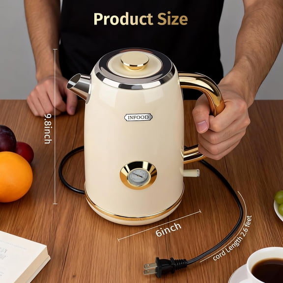 Retro Electric Kettle 1.7L Stainless Steel with Thermometer Fast Boiling BPA-Free Cordless Auto Shut-Off White