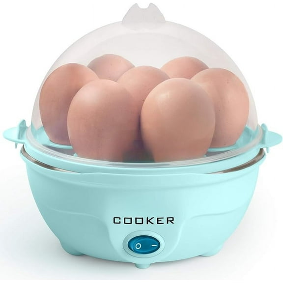 Retro Electric Large Hard-Boiled Egg Cooker, 7 Capacity, Poached, Scrambled, Omelets, Whites, Sandwiches, for Keto & Low-Carb Diets, Aqua