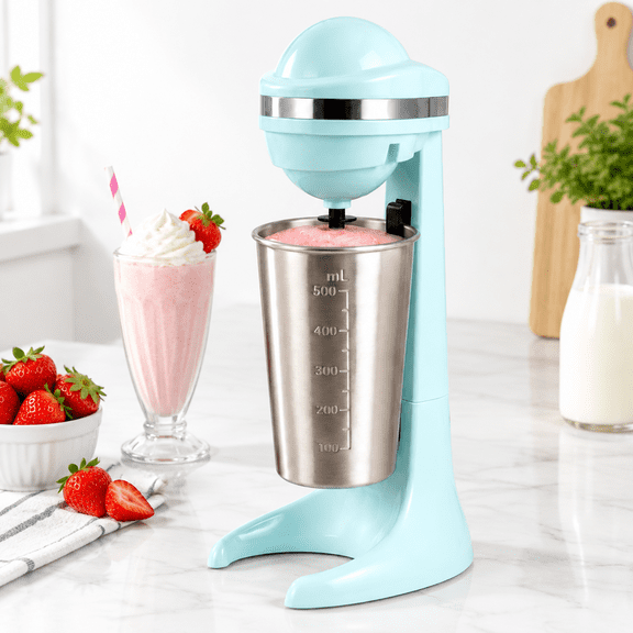 Retro Electric Milkshake Maker with 17oz Stainless Steel Cup for Drinks and Smoothies