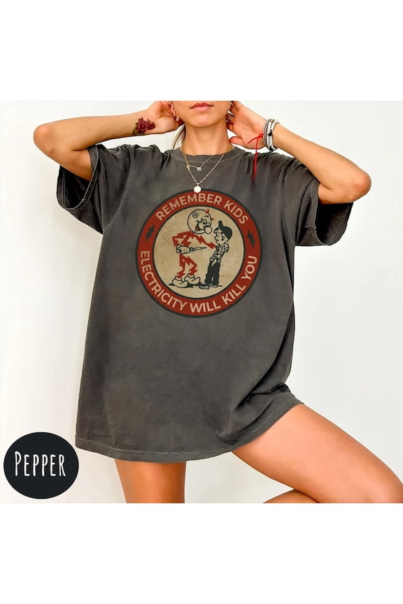 Retro Electric Safety Shirt, Reddy Kilowatt Vintage Electricity Warning Graphic Tee, Electrician Industry Shirt, Comfort Colors Unisex Cotton T-Shirt, Sizes S-5XL