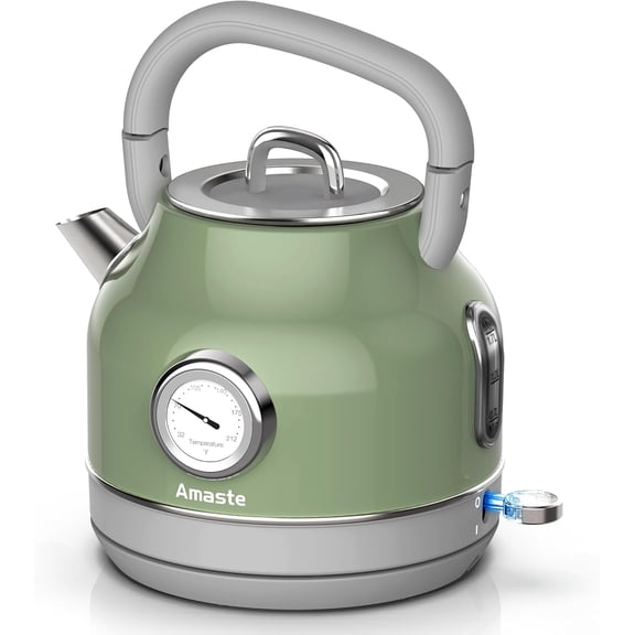 Retro Electric Tea Kettle with Thermometer 57 Oz 304 Stainless Steel 1500W Fast Boiling Auto Shut-Off Boil Dry Protection Matcha Green