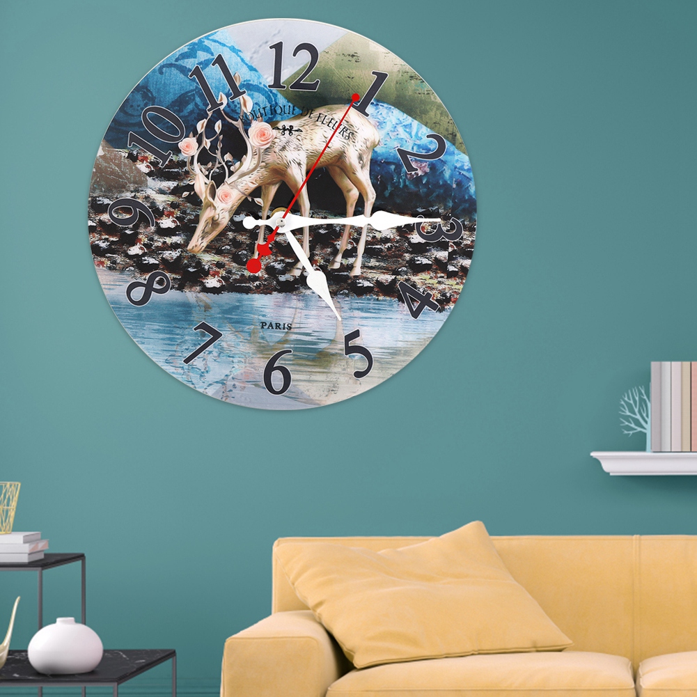 Retro Electric Wall Clock Metal Alarm Round Sticker Clock Home Bedroom