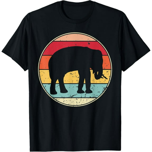 Retro Elephant Vintage Elephant Silhouette Zoo Animal Lover T-Shirt men and women can wear, black, white, gifts