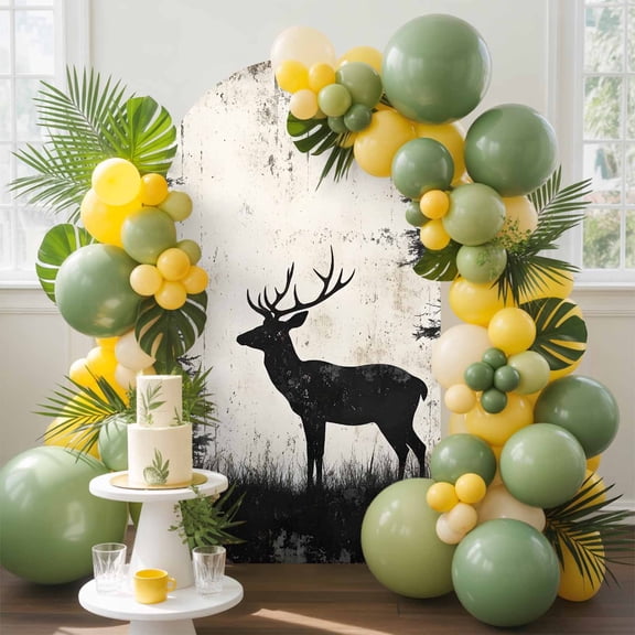 Retro Elk Arch Backdrop Cover, 5FT, Black Elk Forest Animal Vintage Nature Spandex Arch Covers Double-Sided Backdrop for Wedding Birthday Party Photo Background Decoration
