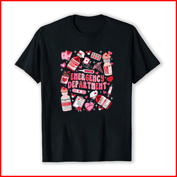 Retro Emergency Department ED ER Nurse Valentine Day Apparel Unisex T-Shirt, up to Size 5XL