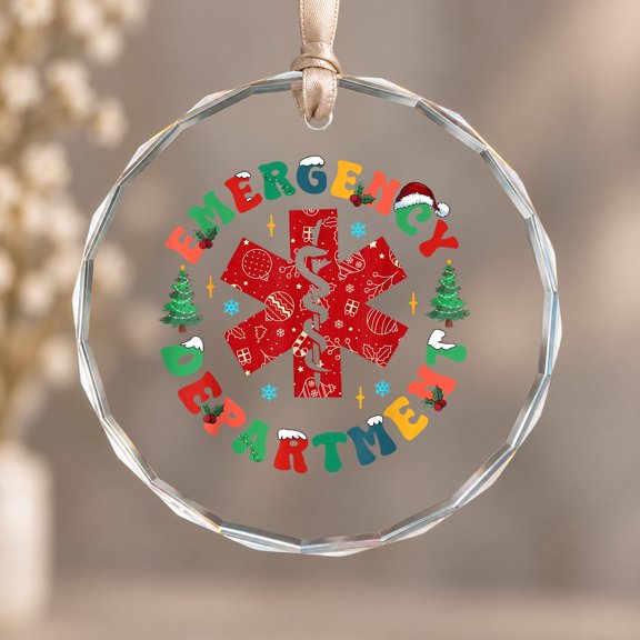 Retro Emergency Department ER Christmas ED Tech Nurse Crew Theme Ornament, Home Decoration, Circle Glass Ornament