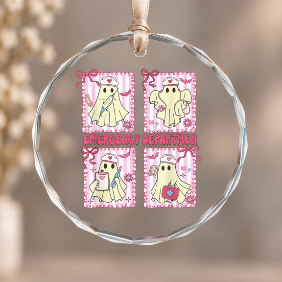 Retro Emergency Department Nurse Halloween Coquette RN ER Theme Ornament, Room Decoration, Circle Glass Ornament