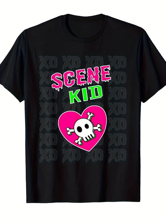 Retro Emo Scene Kid Skull Heart Graphic Vintage Grunge Y2k Cotton Men's Women's Unisex T-Shirt
