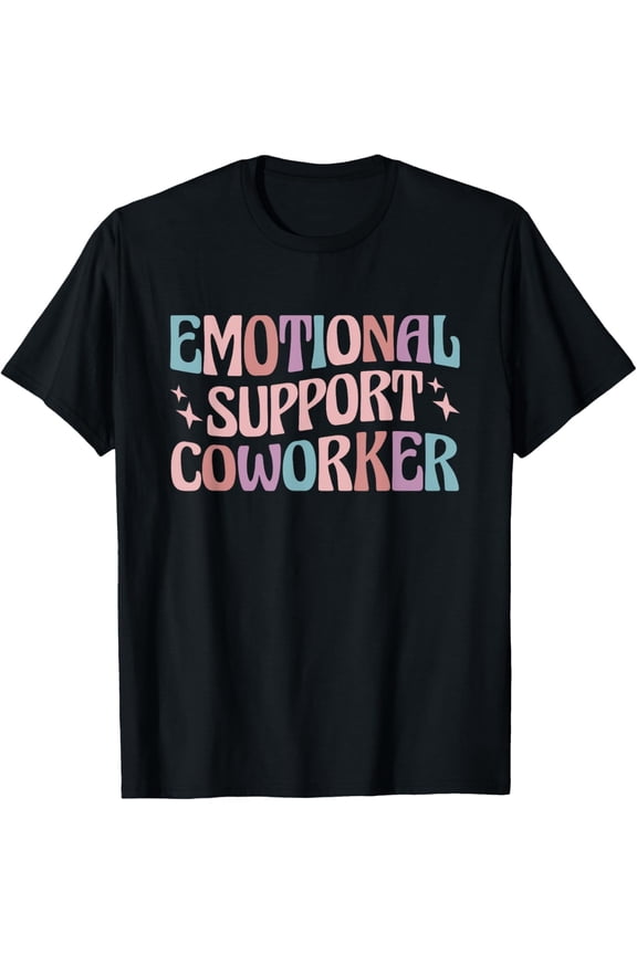 Retro Emotional Support Coworker Funny Office Humor Graphic T-Shirt, Cute Work Bestie Gift for Men and Women, Casual Short Sleeve Tee