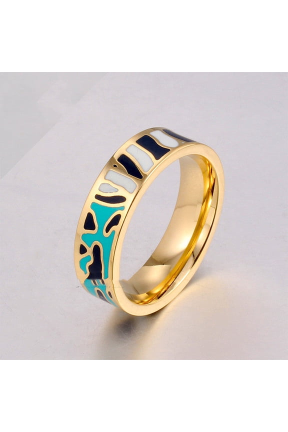 Retro Enamel Ring Unisex Ethnic Style Stainless Steel 6mm Wide 2mm Thick Sizes 16 17 18 19 20 European US Ring Style