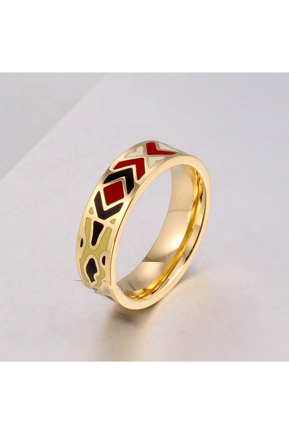 Retro Enamel Ring Unisex Ethnic Style Stainless Steel 6mm Wide 2mm Thick Sizes 16 17 18 19 20 European US Ring Style