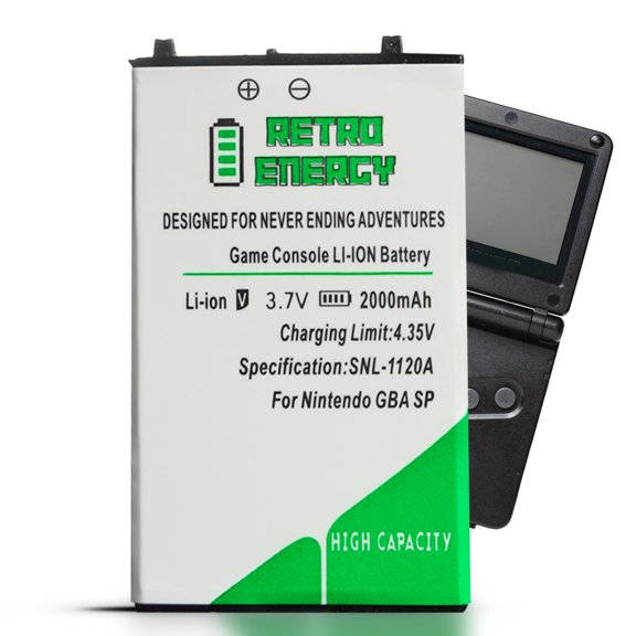 Retro Energy 2000 mAh Game Boy Advance SP Rechargeable Lithium Ion Battery + Tool Pack Kit for Nintendo GBA SP - Largest Capacity Battery - Plug and Play