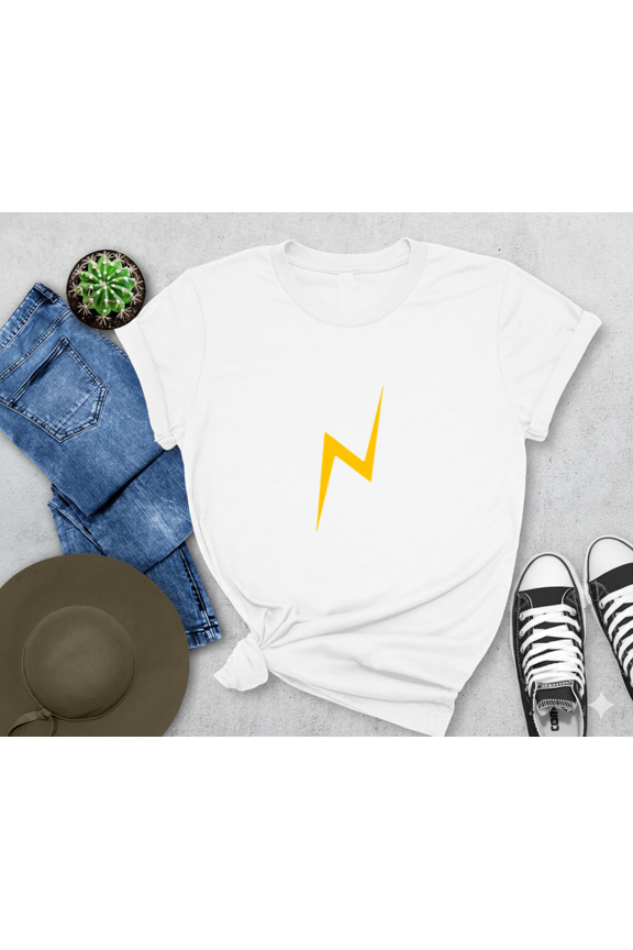 Retro Energy Yellow Lightning Bolt Minimal Power Graphic Unisex T-Shirt, up to size 5XL