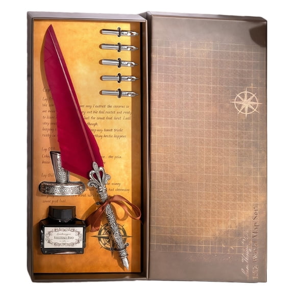 Retro Engraved Dip Pen Antique Quill Pen Includes 5 Interchangeable Tip And Inks For Artistic Handwriting