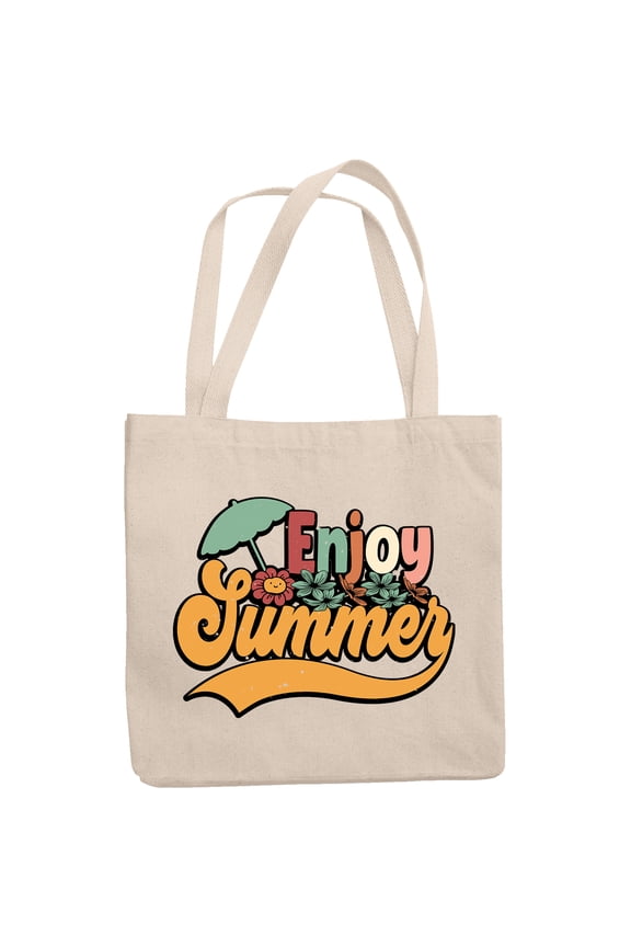 Retro Enjoy Summer Typography, 12oz Canvas Tote Bag