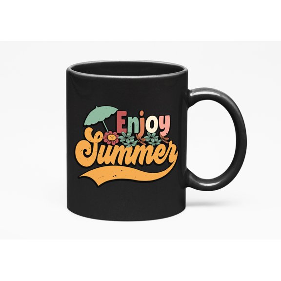 Retro Enjoy Summer, Vacation Themed, Black 11oz Ceramic Mug
