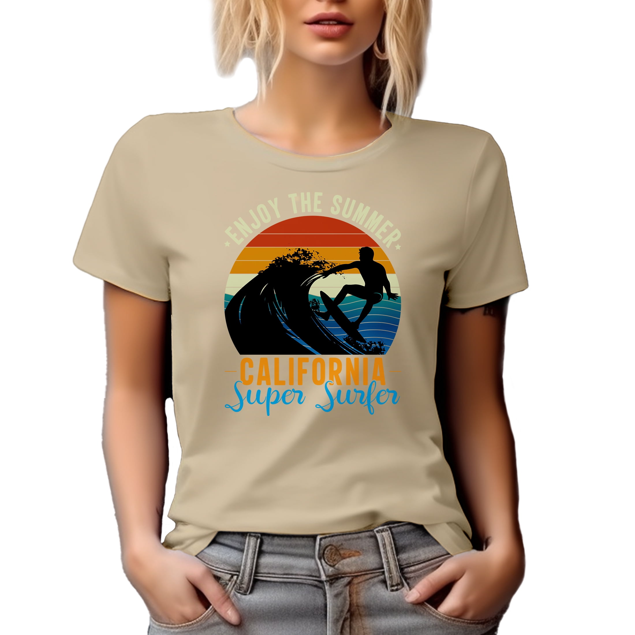 Retro Enjoy the Summer, California Super Surfer, Surfing Enthusiast, Tan T-Shirt, 3XL