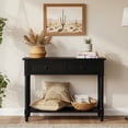 thumbnail image 1 of Retro Entryway Table, 35" Wood Console Table with 2 Drawers and Open Storage Shelf, Narrow Long Behind Couch Table for Living Room, Foyer, Hallway, 1 of 9
