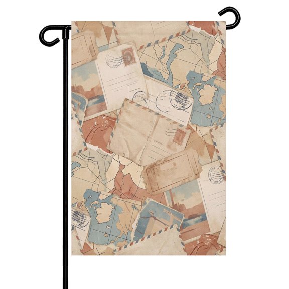 Retro Envelope Garden Flag 12x18 Inch Travel Maps Vintage Double Sided Small Decorative Garden Flags for Outside, Outdoor Yard Porch Lawn Decoration